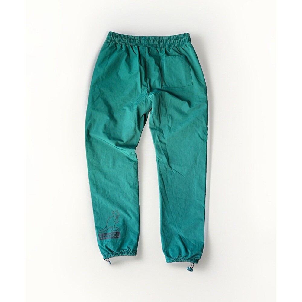 Kangol Green Nylon Track Pants Joggers Mens Size L Bungee Cuff Parachute Style